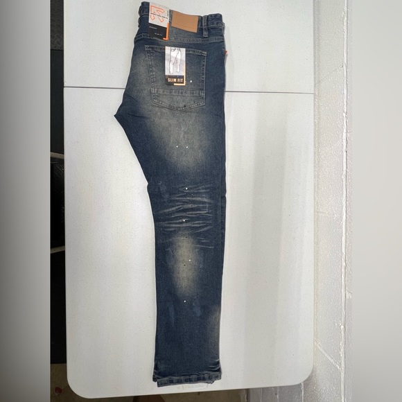 Smoke Rise MEN ESSENTIALS DISTRESSED DENIM SLIM TAPERED FIT JEANS BLUE 38x34 - Picture 3 of 6